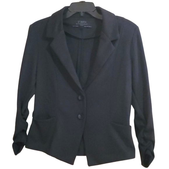 Stoosh Black Ruched Sleeve Casual Blazer Jacket M - Picture 1 of 6